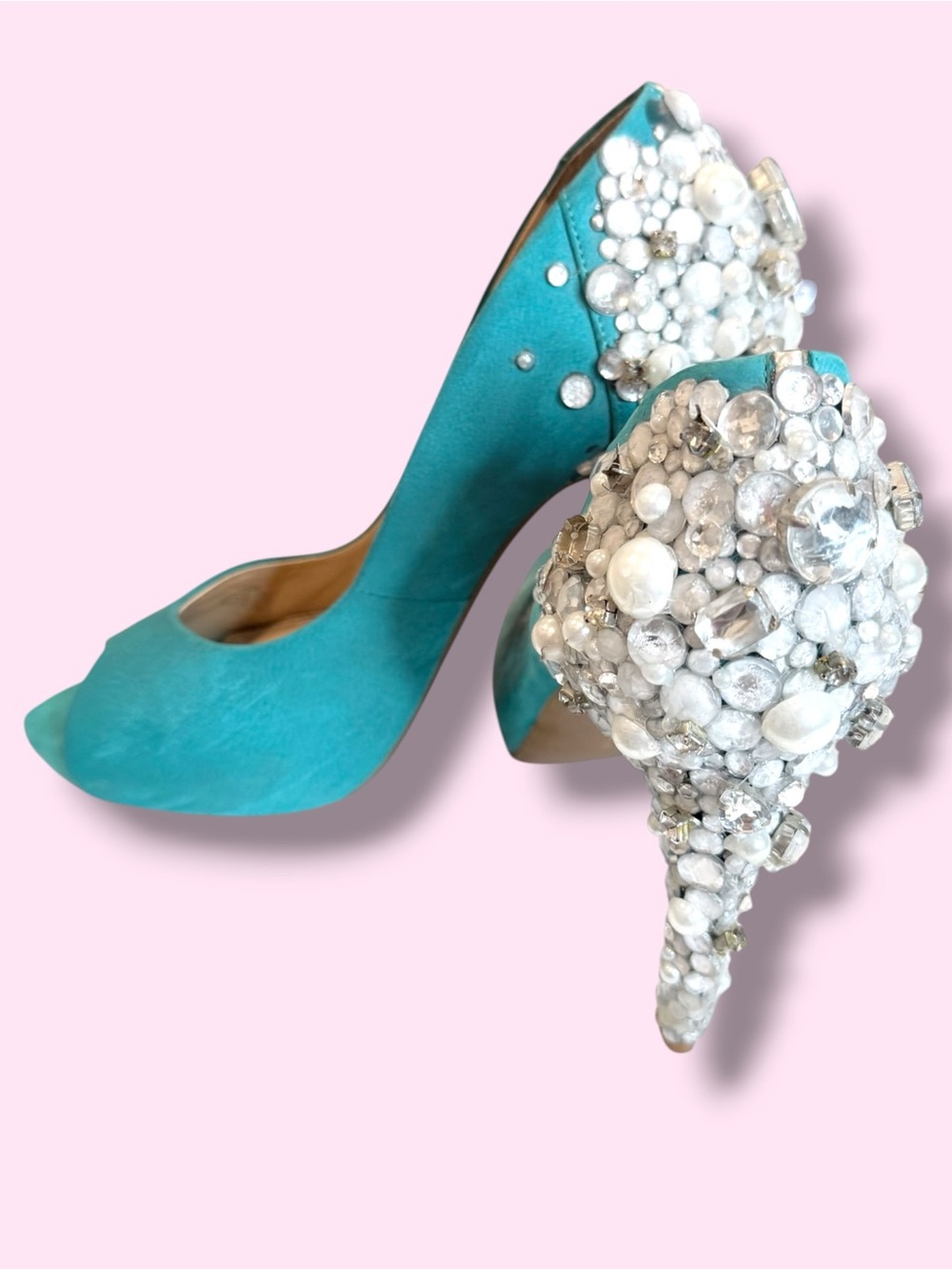 Gianni Bini Custom Embellished Peep Toe Heels Size 10 - Picture 6 of 11
